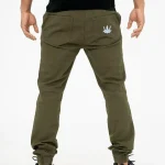 Spodnie Materiałowe Jogger Ze Ściągaczem Jigga Crown Oliwkowe / Białe