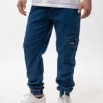 Spodnie Jeansowe Jogger Bojówki Męskie Niebieskie Jigga Wear Stripe Zip Cargo