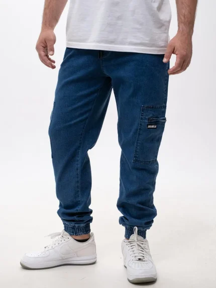 Spodnie Jeansowe Jogger Bojówki Męskie Niebieskie Jigga Wear Stripe Zip Cargo